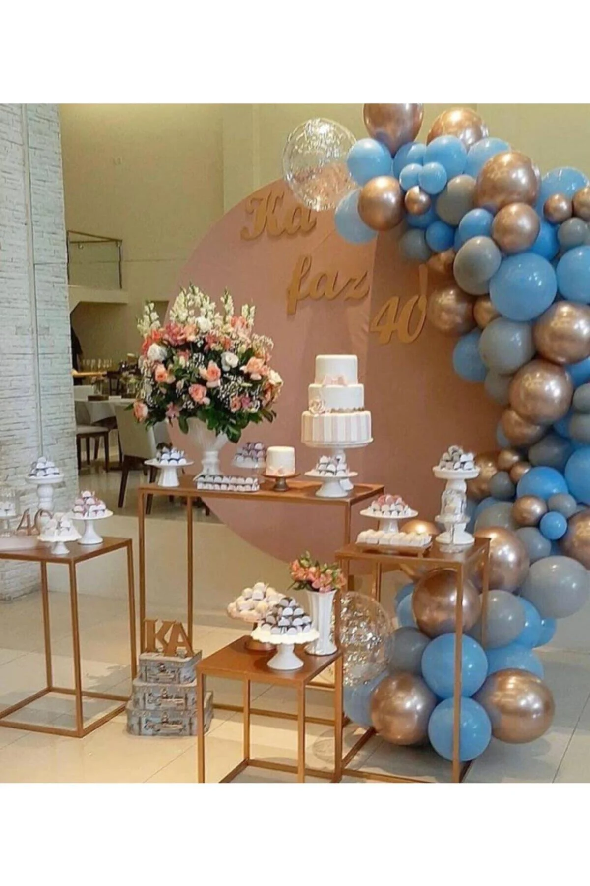Mavi Balon Krom Gold Balon Zincir