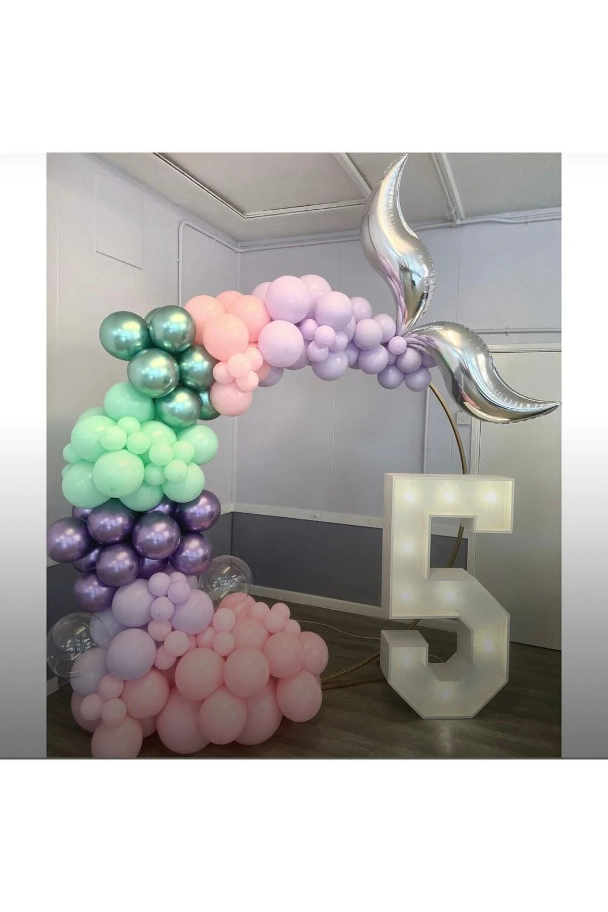 Krom Mor Yeşil Makaron Lila Mint Yeşili Makaron Pembe Balon Zinciri 100 Adet