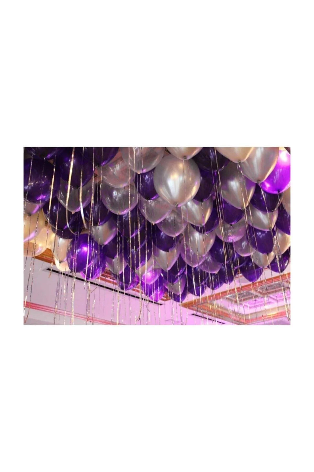 100 Adet Metalik Balon Ve 5 Metre Balon Zinciri (mor - Gümüş Karışık ) Uçan Balon - PEKSHOP Görsel 2