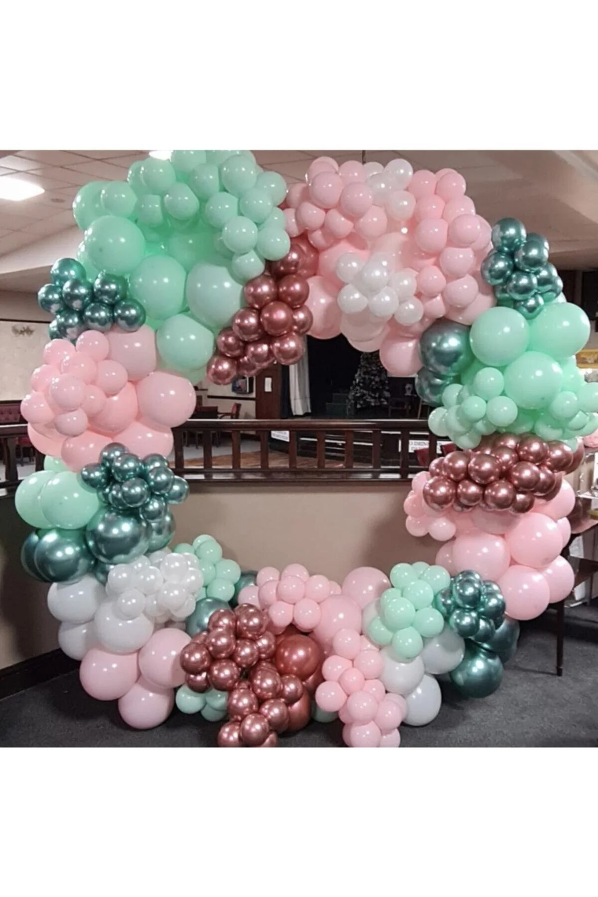 Krom Pembe Yeşil Makaron Yeşil Beyaz Ve Pembe Balon Zinciri 100 Adet