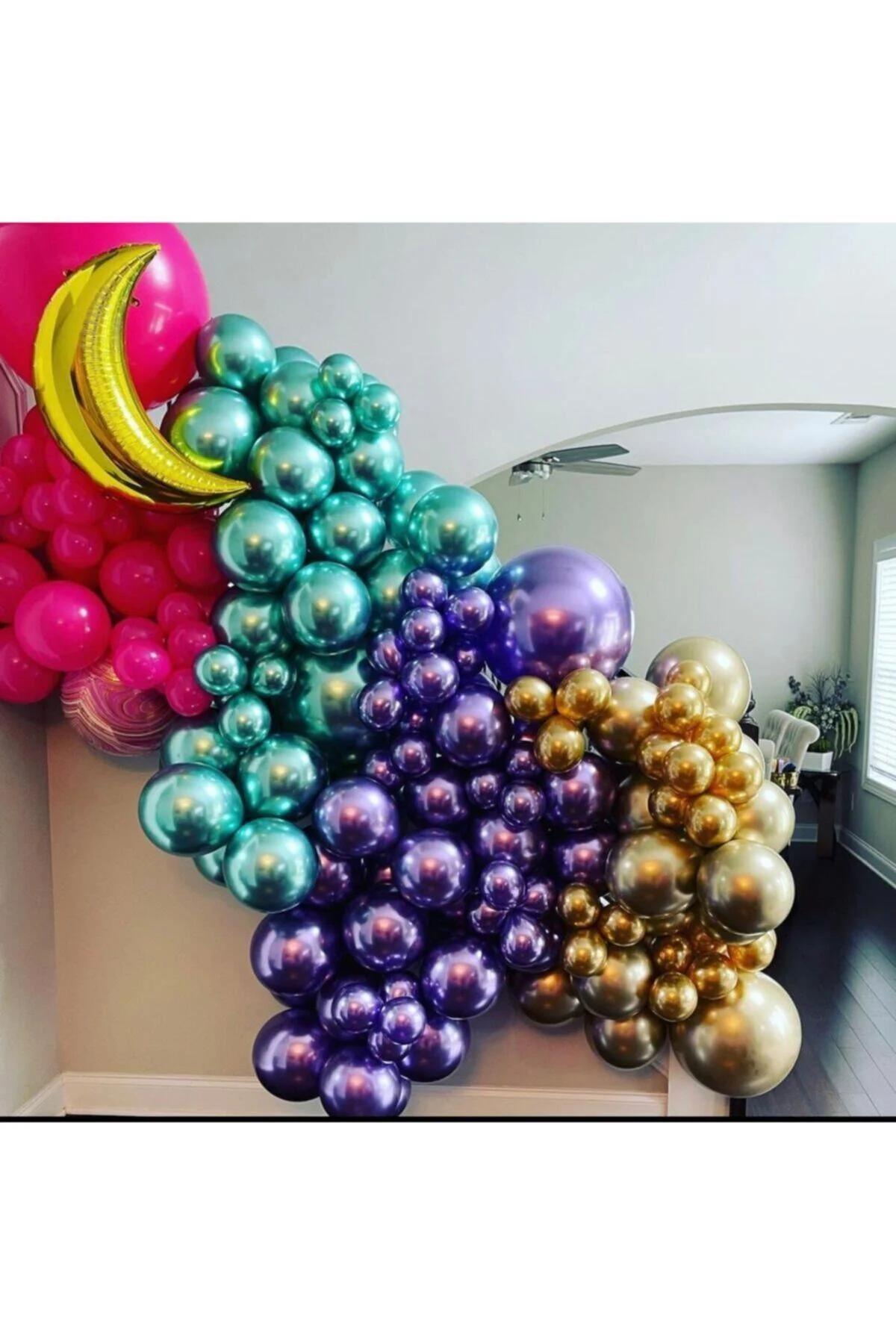 Krom Gold Yeşil Mor Ve Fuşya Balon Zinciri 100 Adet