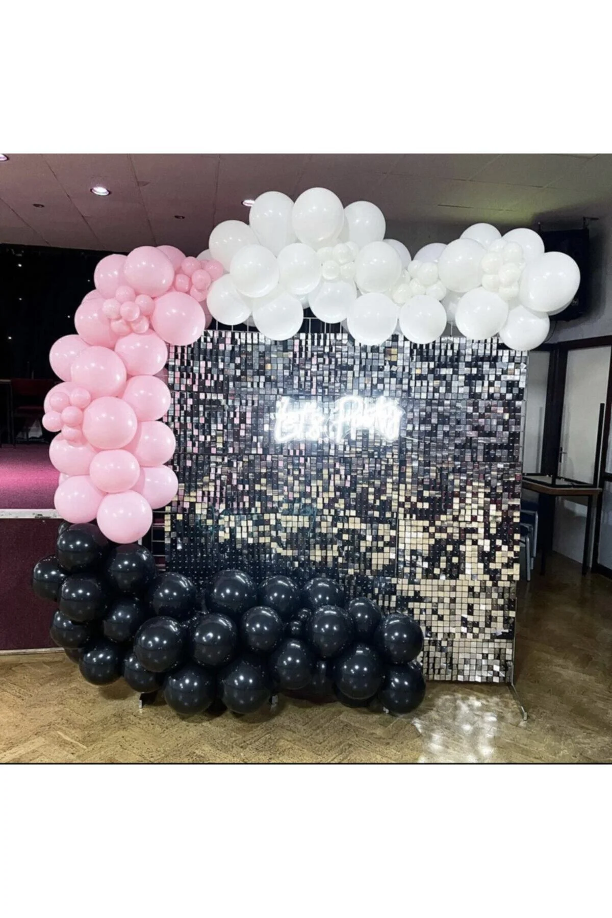 Pastel Siyah Beyaz Pembe Balon Zinciri 100 Adet