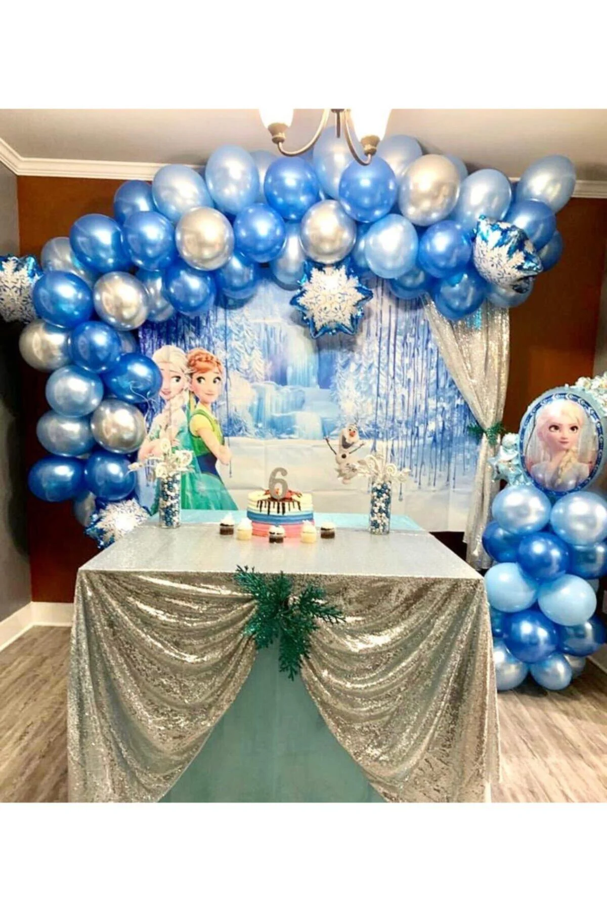 Krom Mavi Gümüş Balon Zinciri 100 Adet Frozen Balon Seti