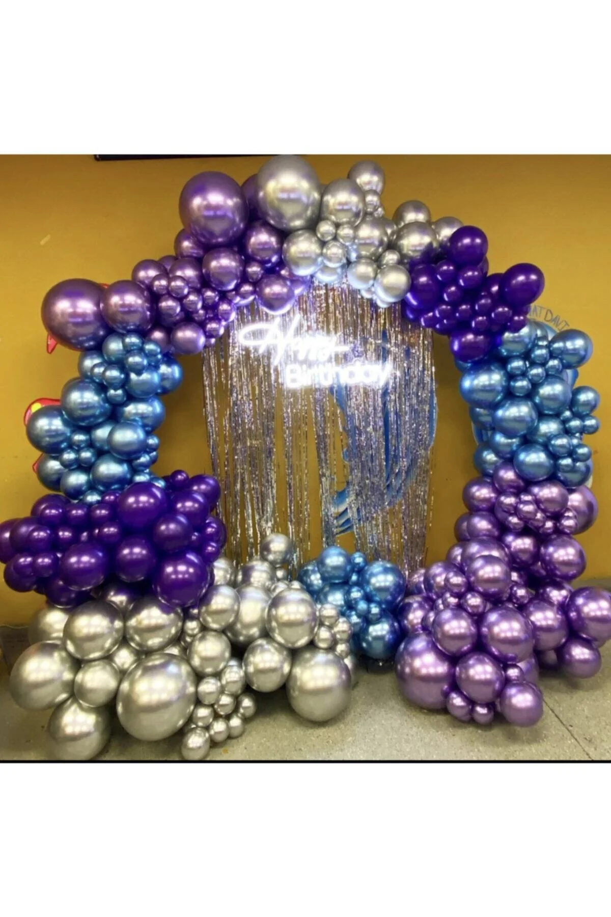 Krom Mor Beyaz Altın Mavi Balon Zinciri 100 Adet