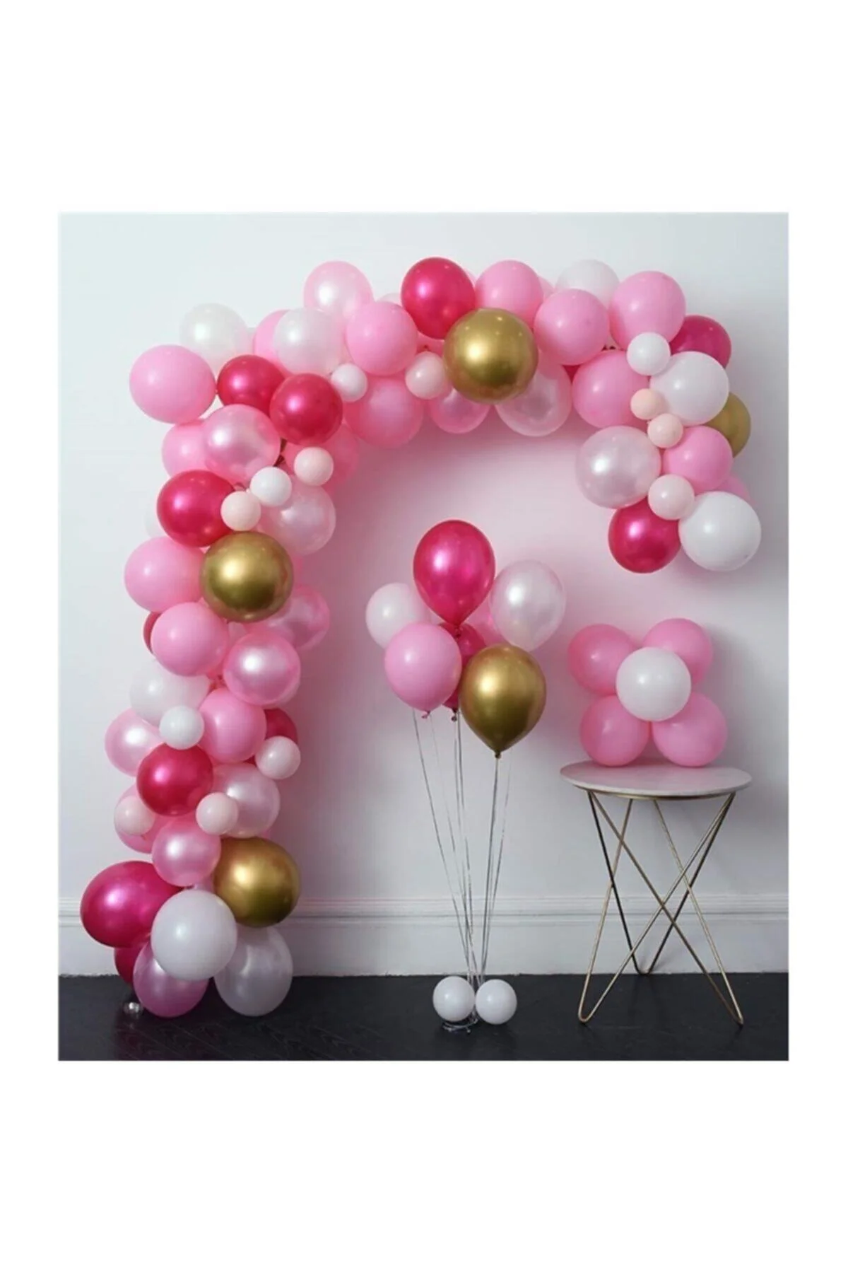 100 Adet Pembe Beyaz Kombin Zincir Balon Seti 5 Metre