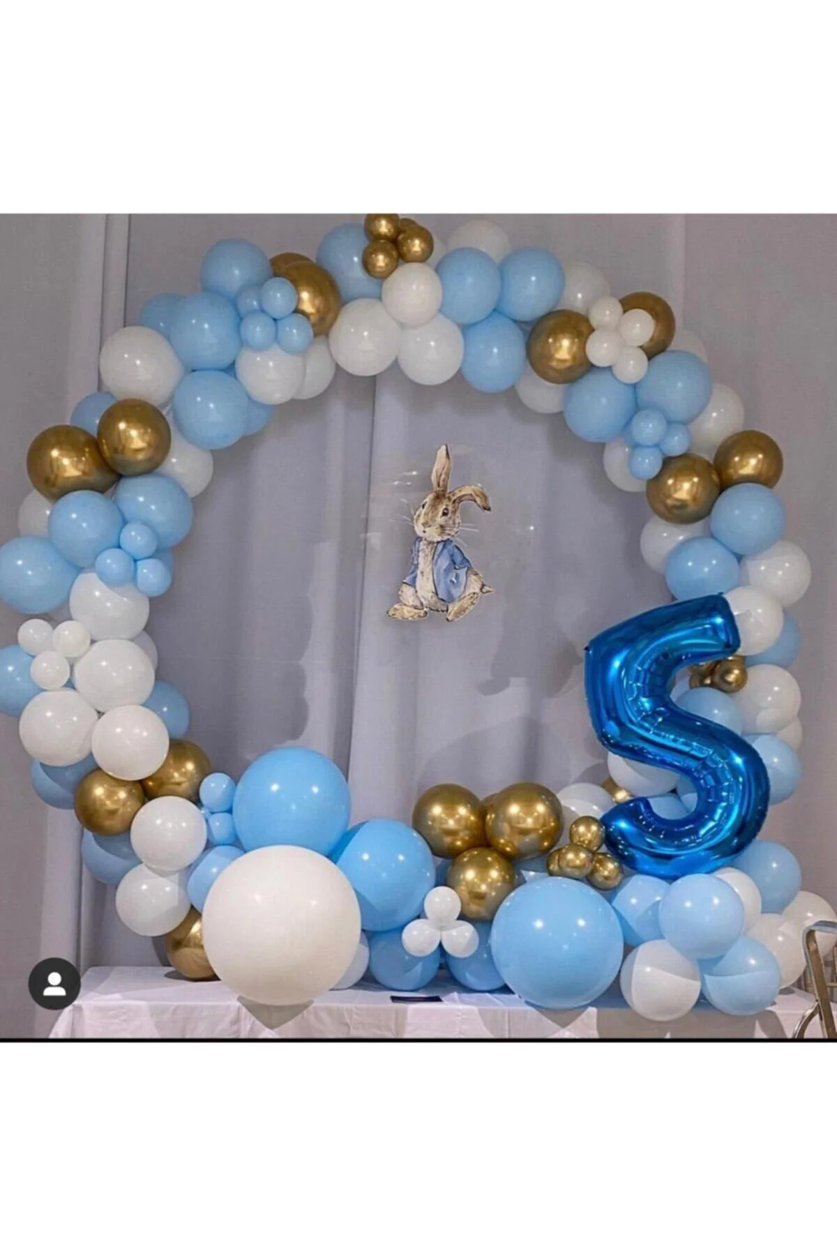 Krom Gold Makaron Mavi Beyaz Balon Zinciri 100 Adet