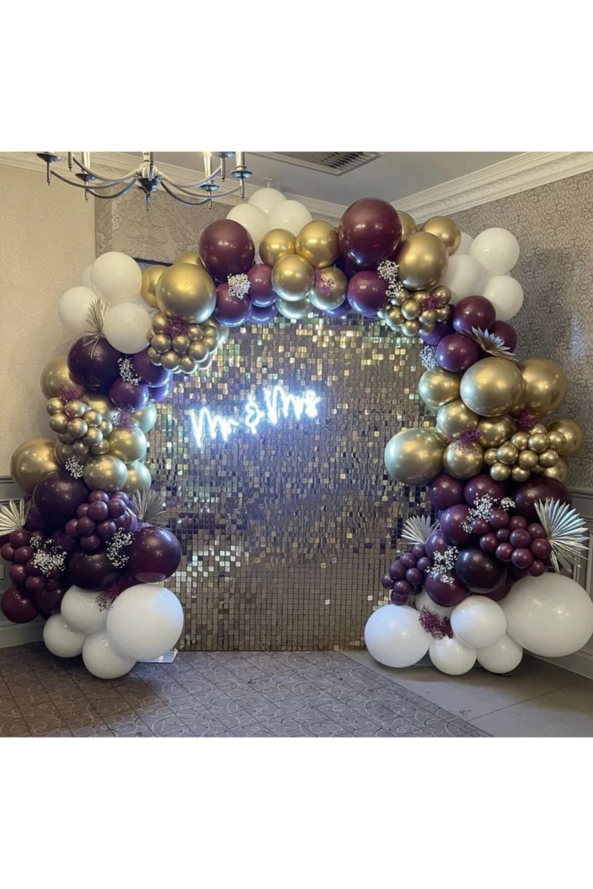 Krom Gold Bordo Ve Beyaz Balon Zinciri 100 Adet