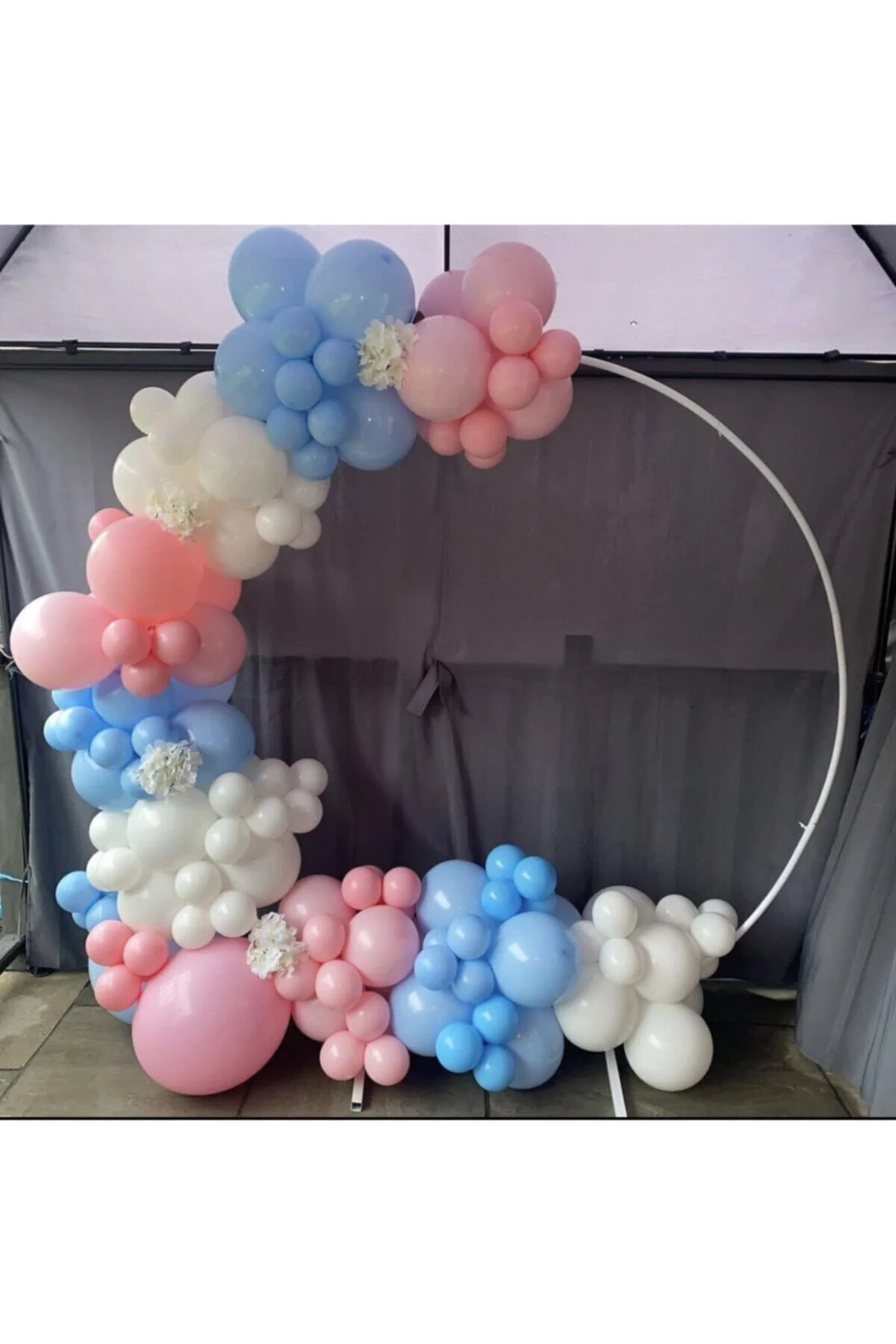 Makaron Pembe Mavi Beyaz Balon Zinciri 100 Adet