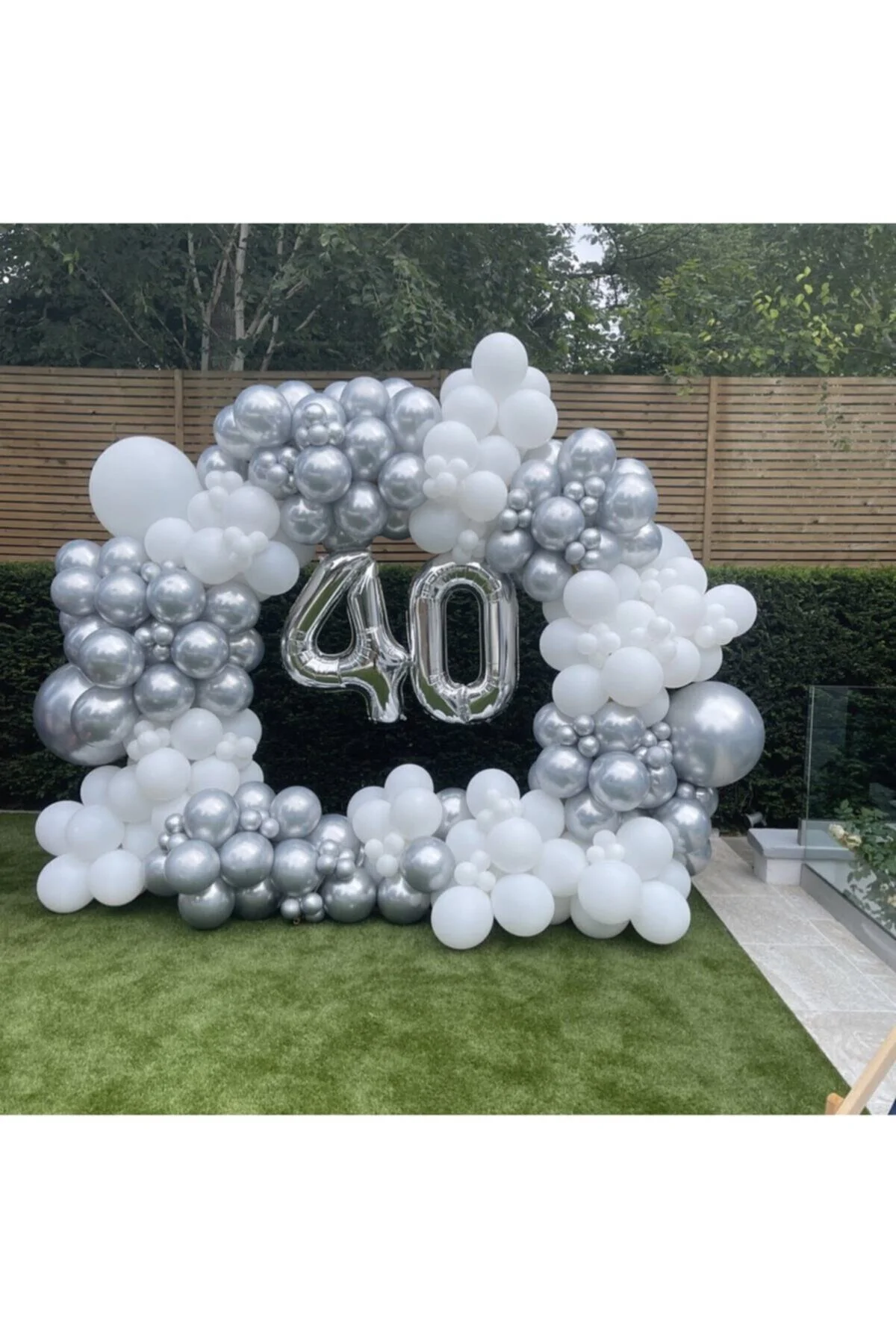 Krom Gümüş Pastel Beyaz Balon Zinciri 100 Adet