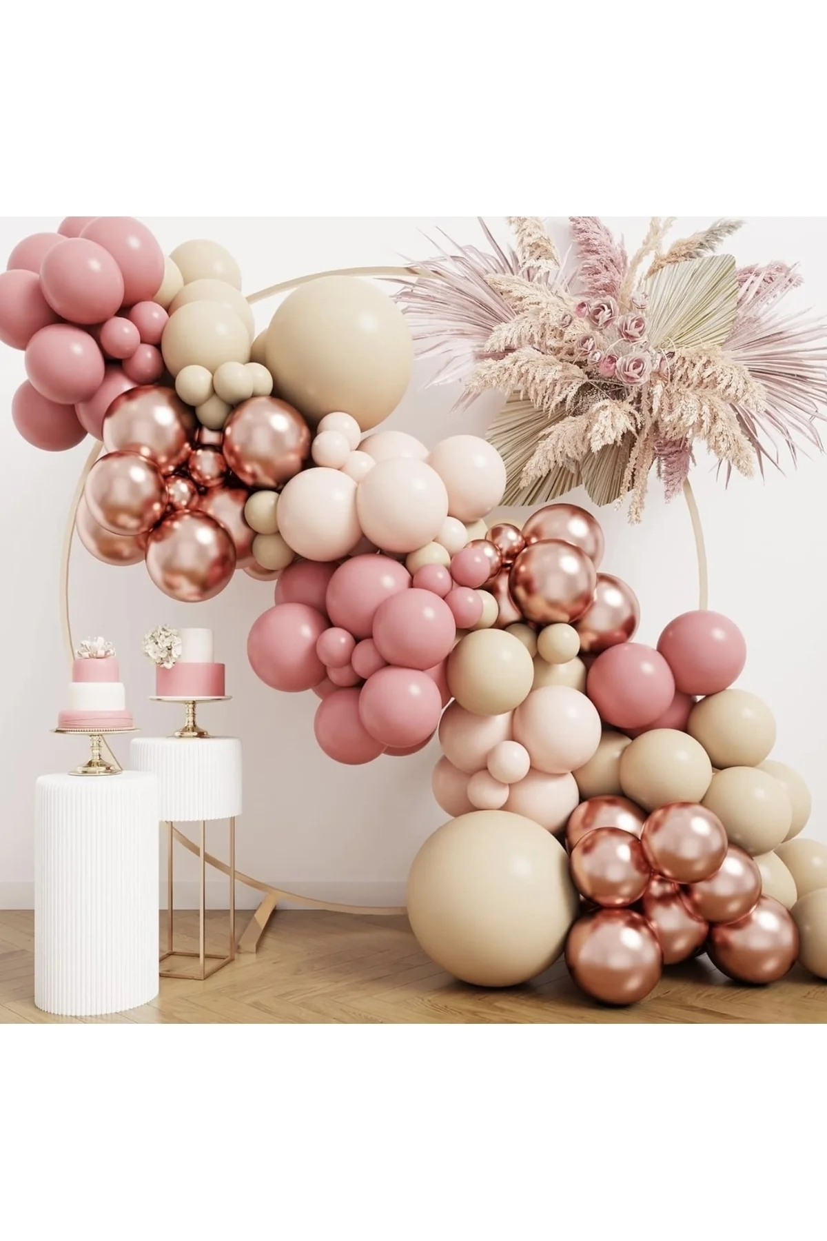 Retro Gül Ağacı Pudra Pembe Balon Zinciri 100 Adet