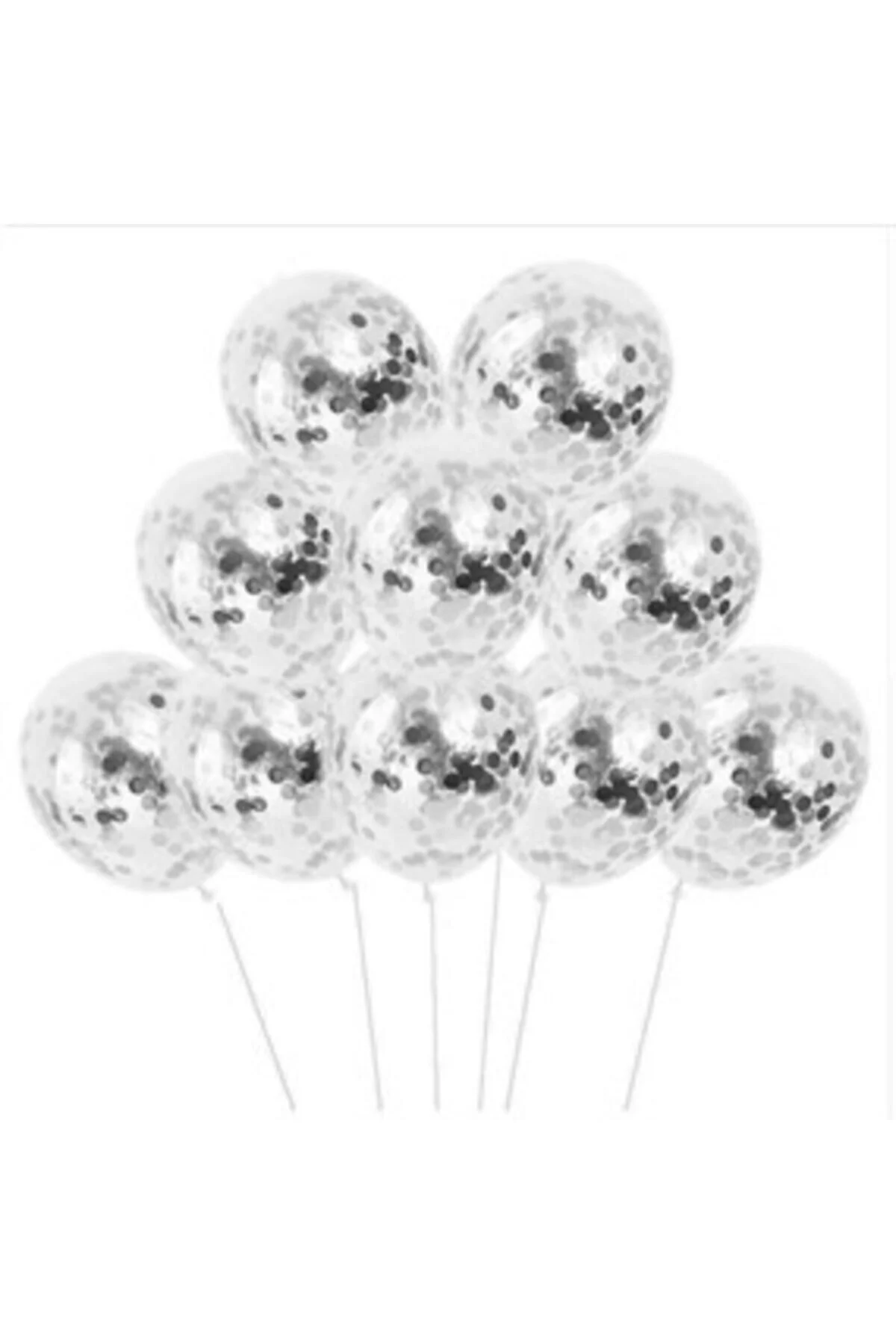 12 Inç Standart Boy Konfetili Şeffaf Balon 10 Adet Gümüş