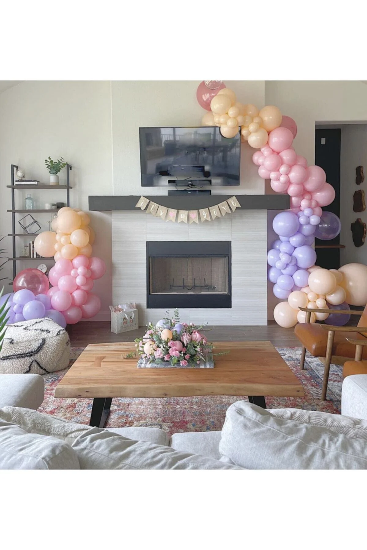 Makaron Pembe Lila Somon Balon Zinciri 100 Adet
