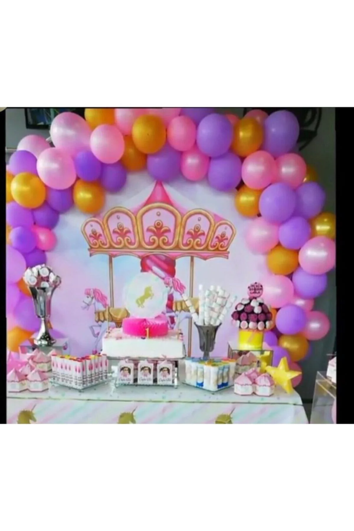 Pastel Lila Metalik Pembe Gold Balon Konsept Balon Zincir