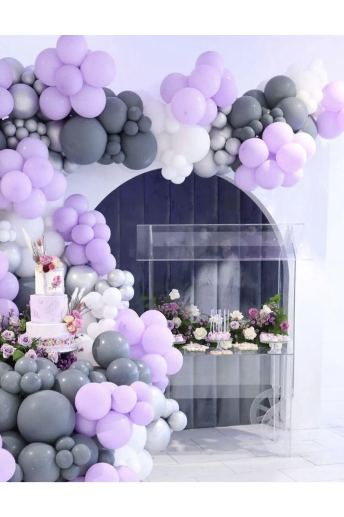 Pastel Lila Gri Tonlarda Balon Zinciri 100 Adet