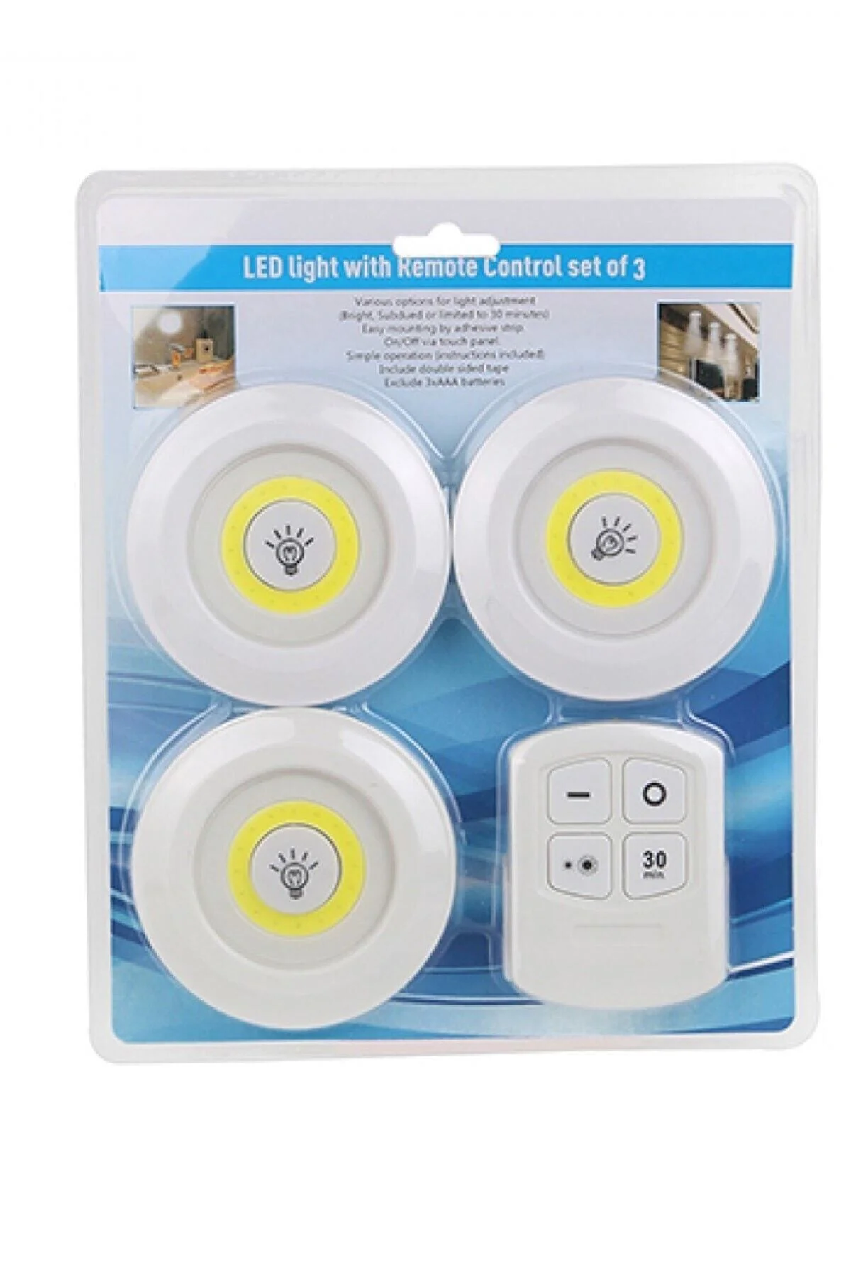 3lü Uzaktan Kumandalı Yapışkanlı Kablosuz Led Spot Lambalar - pazariz Görsel 4