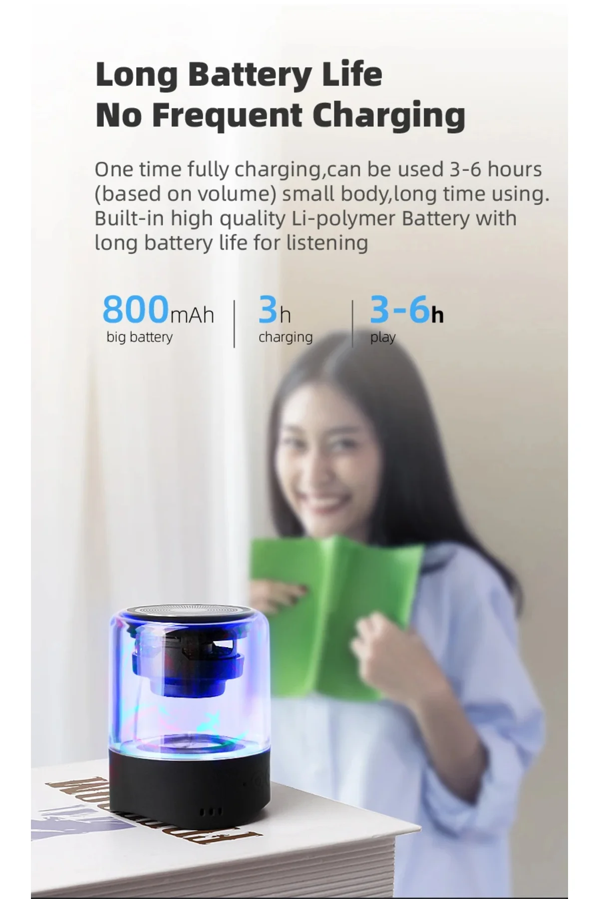 MK-22 Bluetooth ikili Speaker Kablosuz Hoparlör LED ışık Mega Bas Taşınabilir - Fineblue Görsel 7