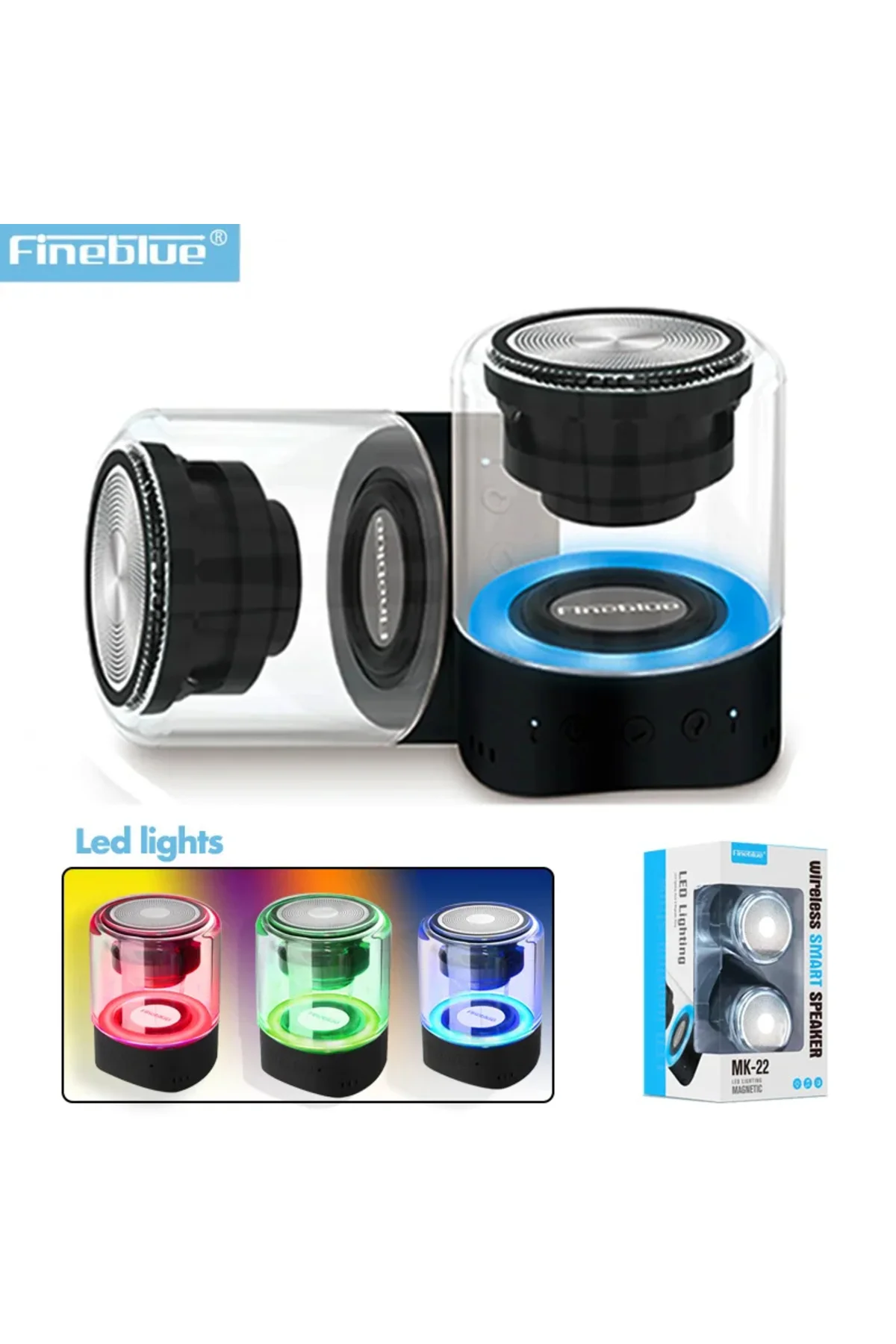 MK-22 Bluetooth ikili Speaker Kablosuz Hoparlör LED ışık Mega Bas Taşınabilir