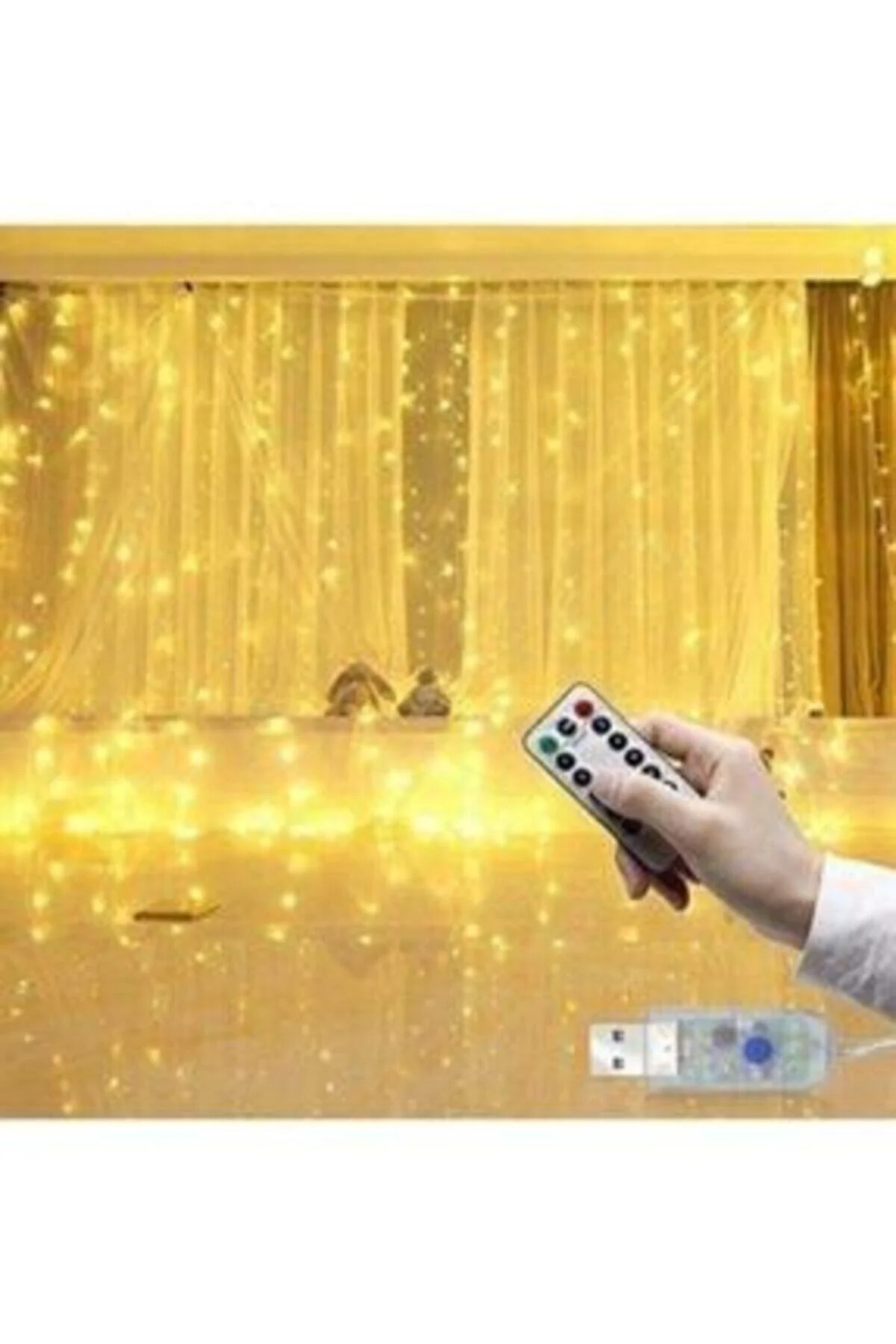 Peri Led Perde Led Sarı Usb Fişli 3x3 Metre Usb Uzakdan Kumandalı