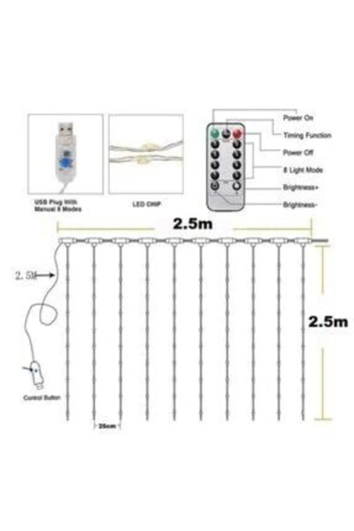Peri Led Perde Led Sarı Usb Fişli 3x3 Metre Usb Uzakdan Kumandalı - PEKSHOP Görsel 4