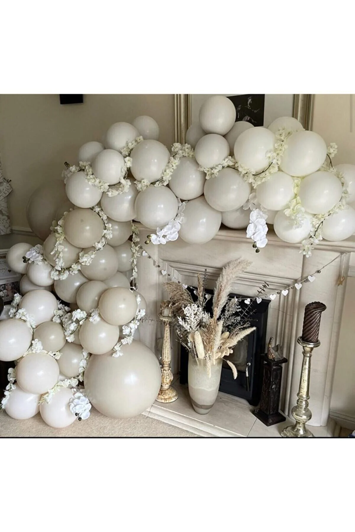 Pastel Beyaz Gri Balon 100 Adet + 5 m Balon Zinciri