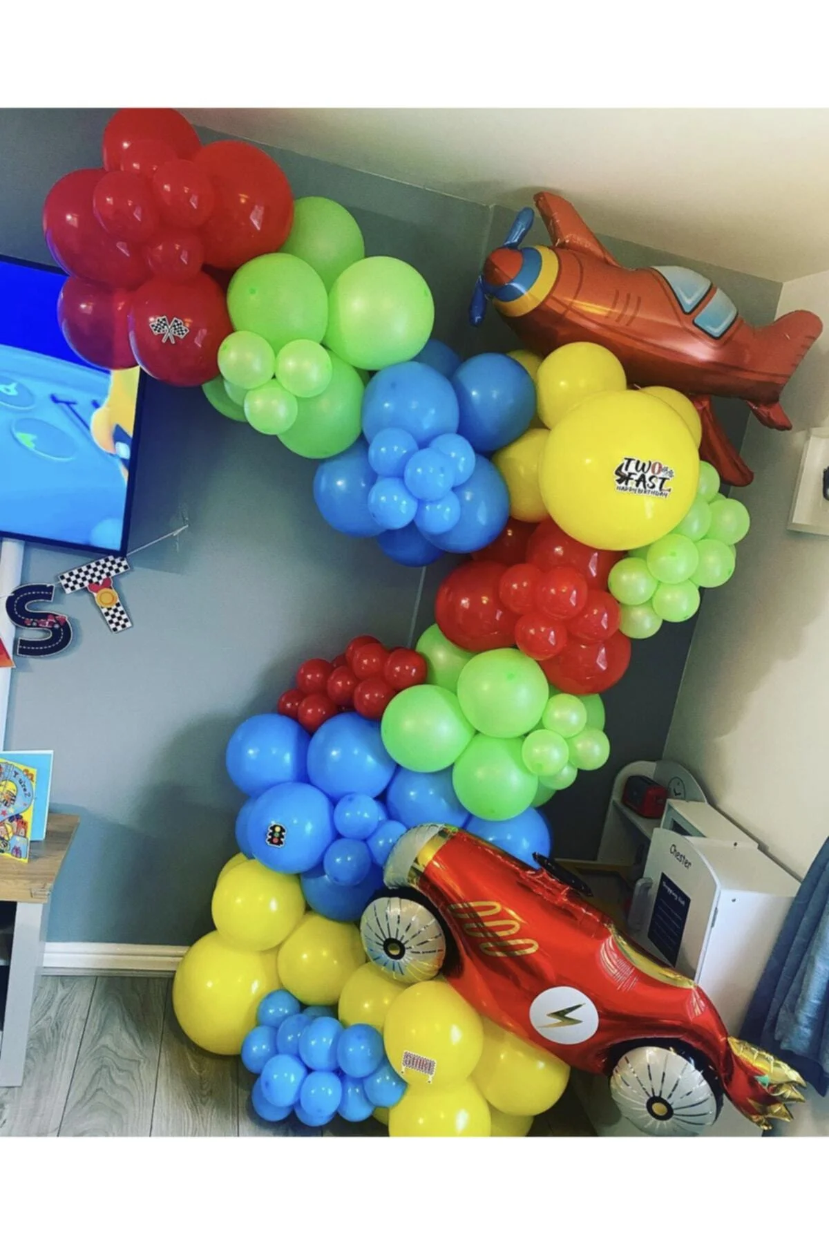 Pastel Kırmızı Açık Mavi Sarı Ve Açık Yeşil Balon Zinciri 100 Adet