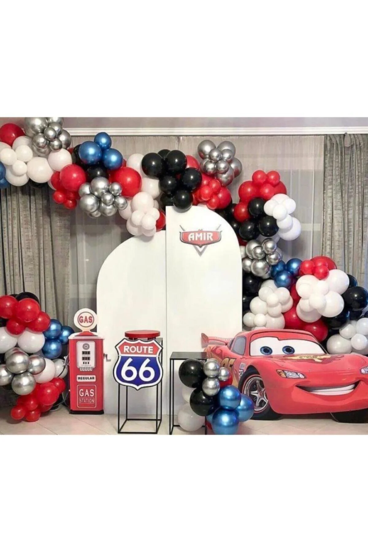 Krom Gümüş Mavi Pastel Siyah Kırmızı Ve Beyaz Balon Zinciri 100 Adet