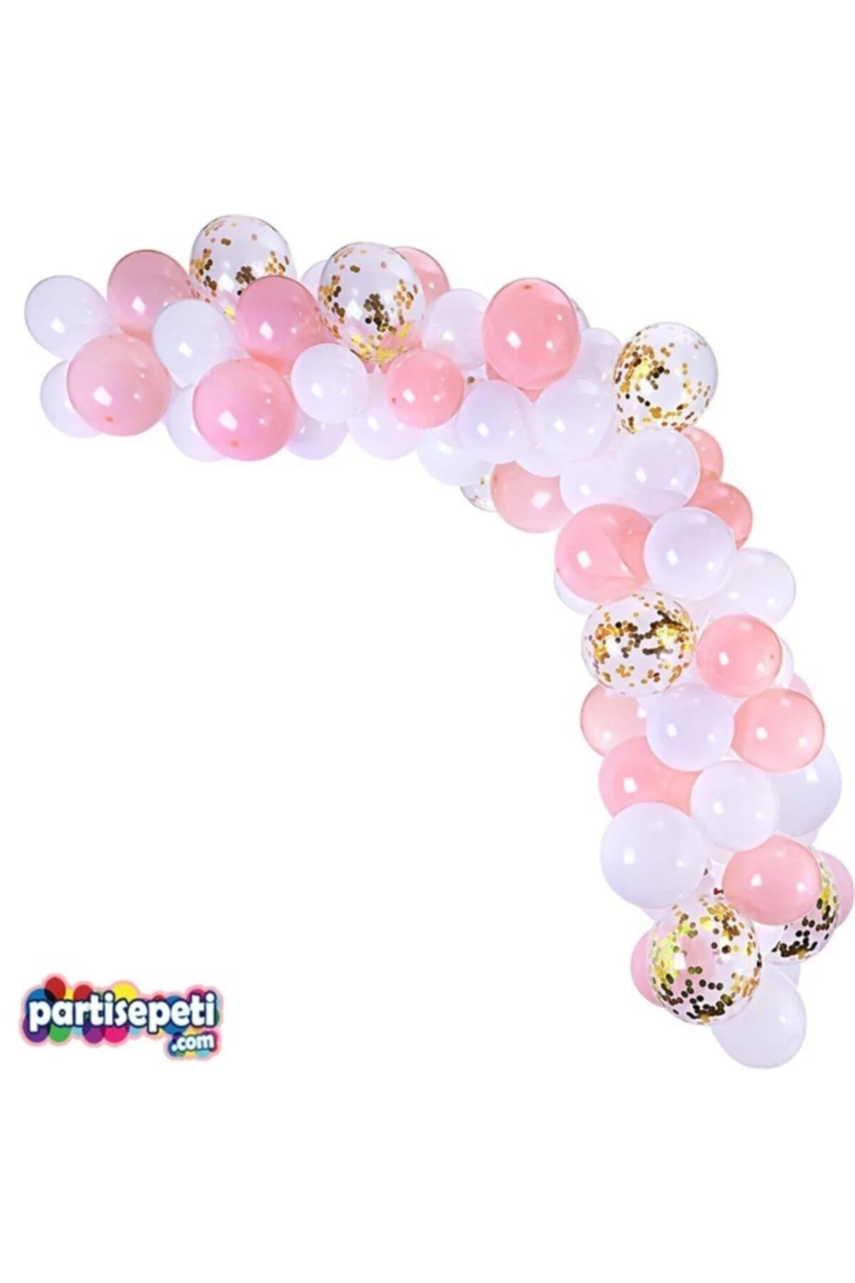 Zincir Balon Seti Beyaz - Rose / Konfetili 130 Adet Balon