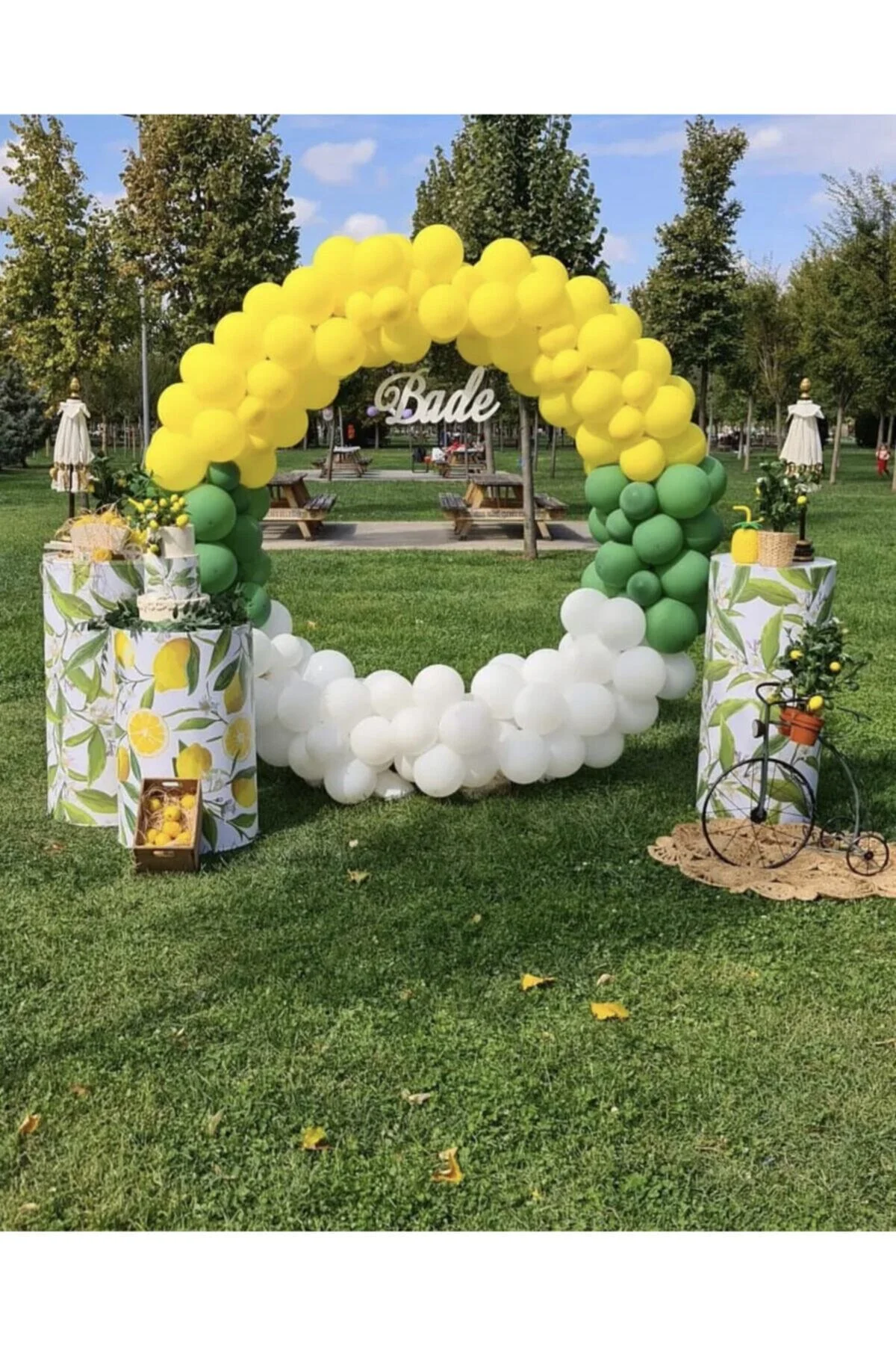 Limon Konsepti Sarı Koyu Yeşil Ve Beyaz Balon Zinciri 100 Adet