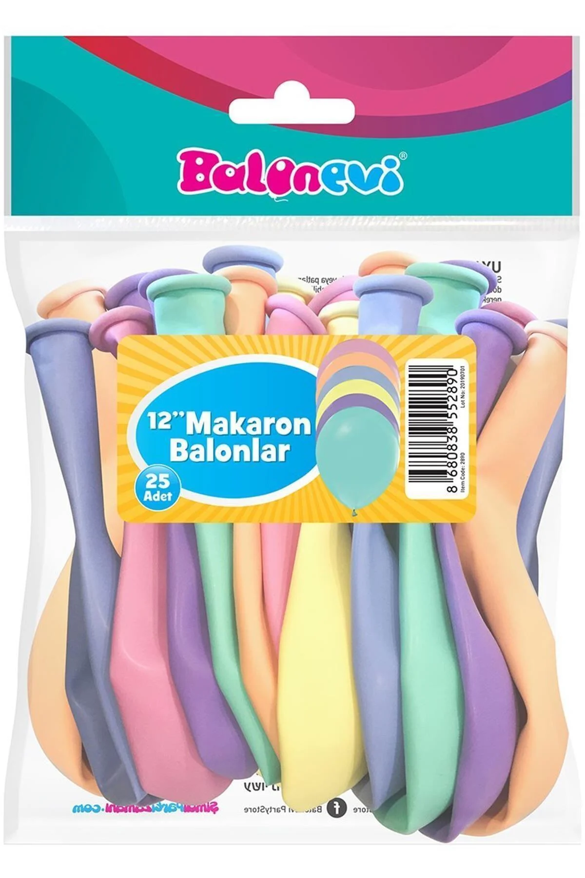 Tcp2890 Balonevi, Karışık Makaron Renk, 12'' Baskısız Balon 25'li Paket