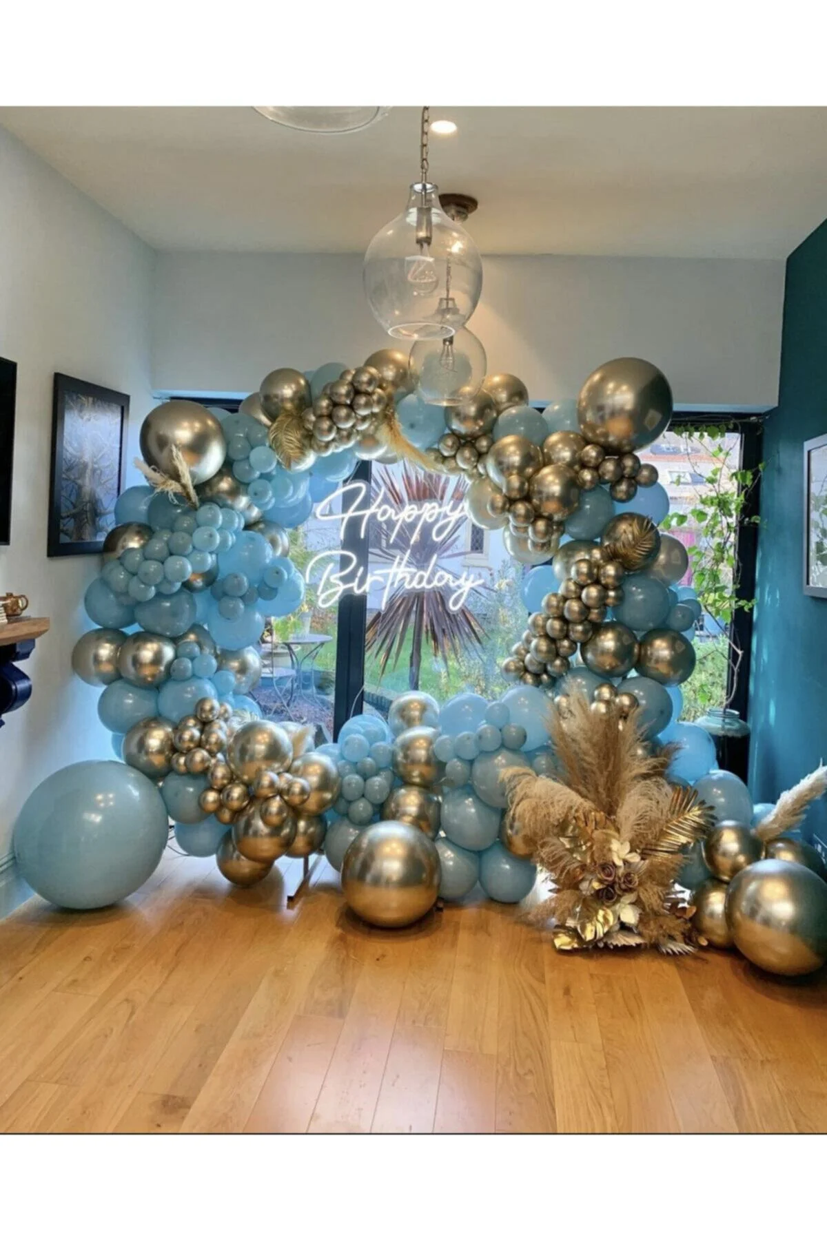 Krom Beyaz Altın Ve Mavi Cam Balon Zinciri 100 Adet