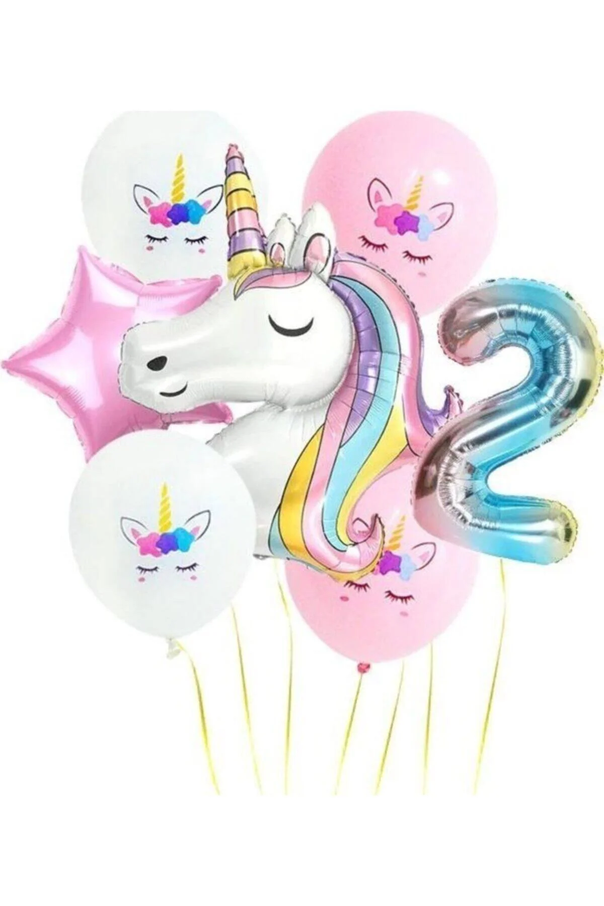 Fırsat Ayı Gökkuşağı Rakam Unicorn Folyo Balon Seti 2 Yaş