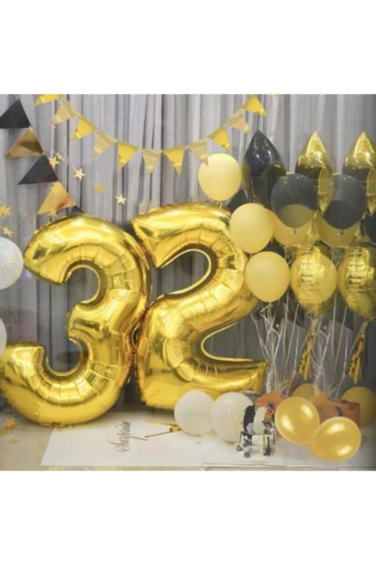 3 Rakam Folyo Gold Renk Balon Küçük 35 Cm - Partioutlet Görsel 2