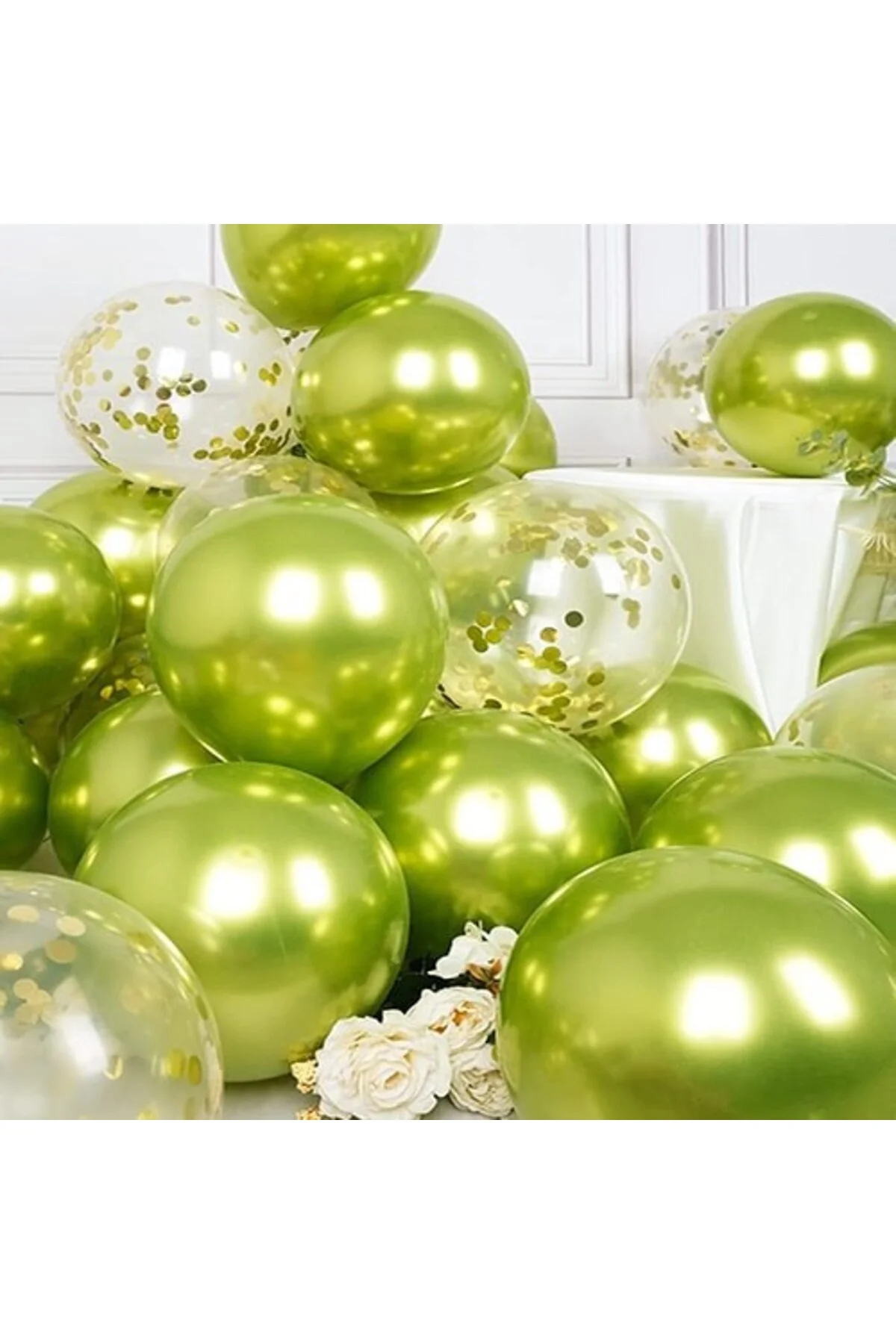 Fıstık Yeşili Renk Krom Balon 10 Adet - Partioutlet Görsel 2