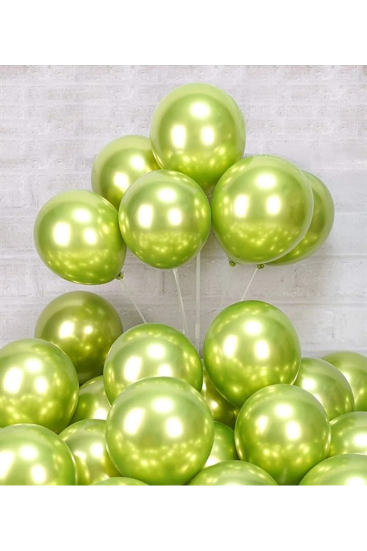 Fıstık Yeşili Renk Krom Balon 10 Adet - Partioutlet Görsel 3