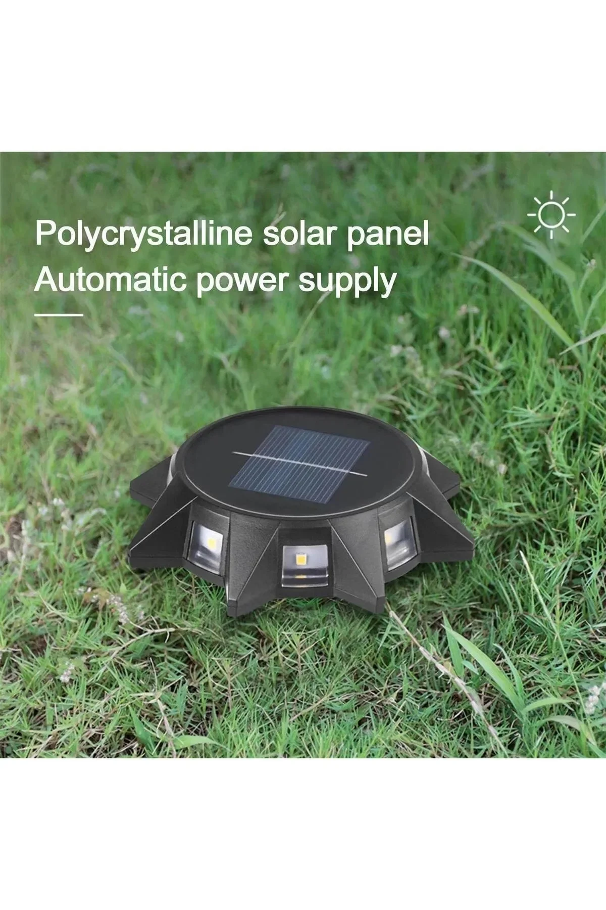 Sarı Renk Güneş Işığı Görünümlü 8 LED Solar Saplamalı Bahçe Dış Duvar Işıklandırma Lamba - pazariz Görsel 6