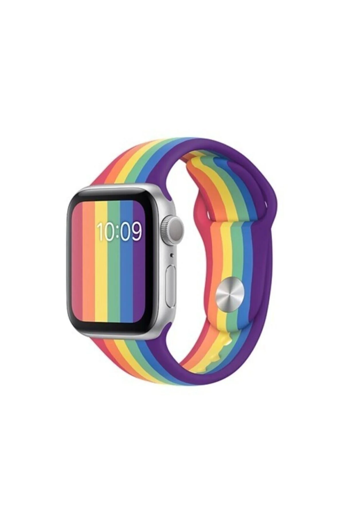 Apple Watch Uyumlu 38 - 40 Mm Spor Kordon Silikon Kayış Gök Kuşağı Rengi