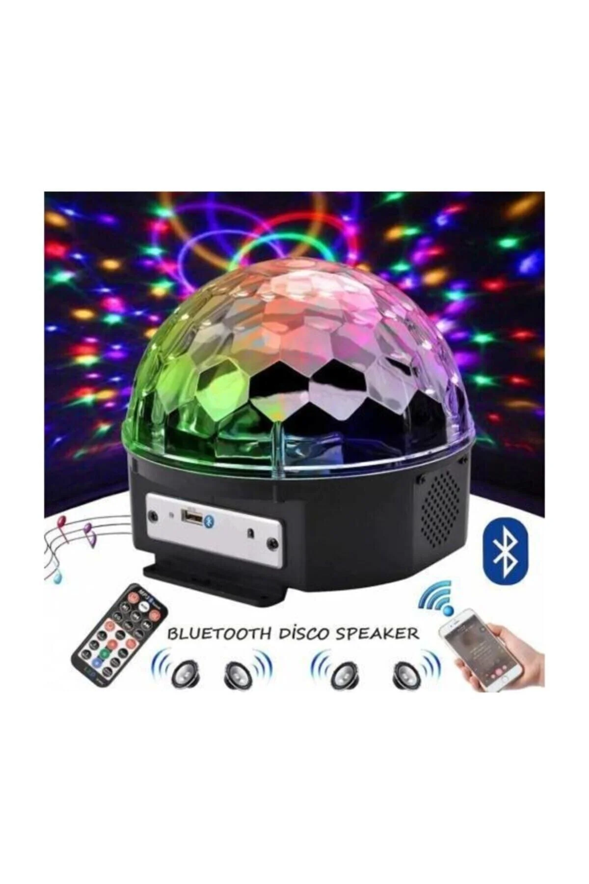Bluetoothlu Led Küre Kristal Disko Topu Dönen Renkli Hoparlör Led - pazariz Görsel 2