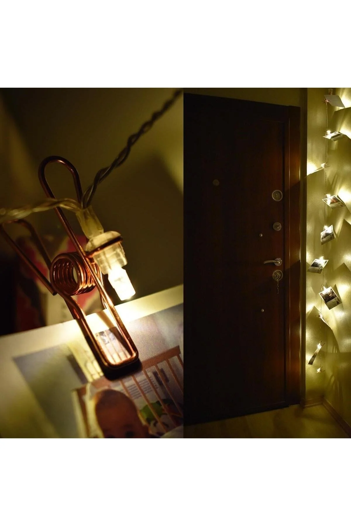 2 Metre 10 Adet Led Işıklı Dekoratif Fotoğraf Askılığı Mandalları - HomeCare Görsel 3