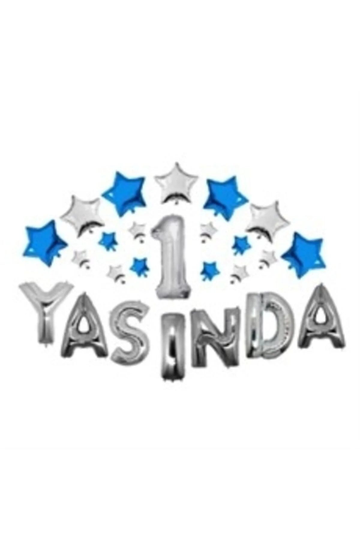 1 Yaşında Yıldızlı Folyo Balon Set Gümüş 40 Cm