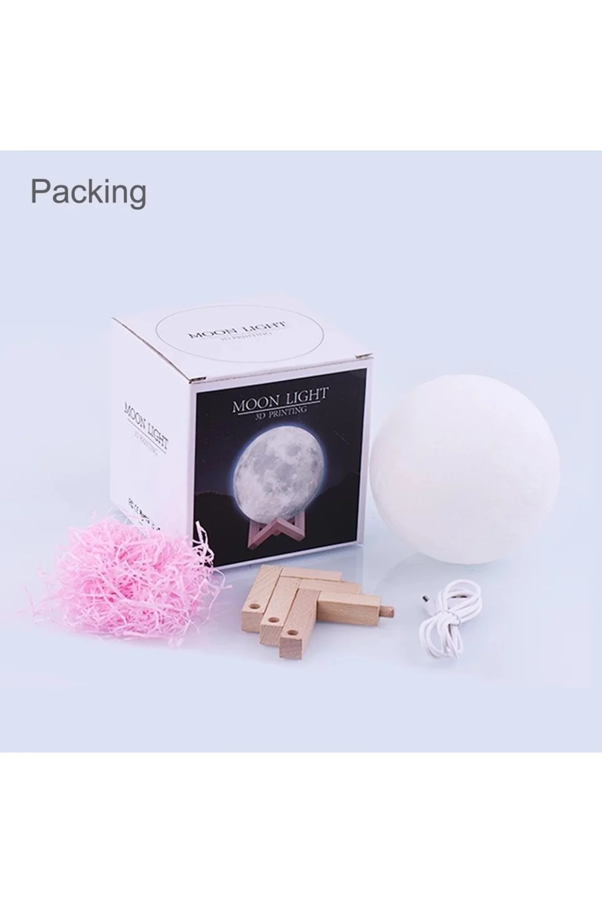 3d Ahşap Standlı Ay Gece Lambası Dekoratif Küre Led - Sildne Görsel 4