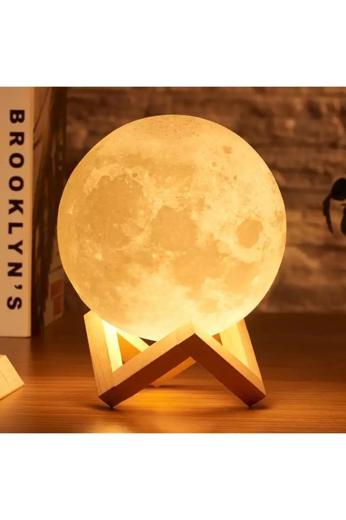 3d Ahşap Standlı Ay Gece Lambası Dekoratif Küre Led - Sildne Görsel 2