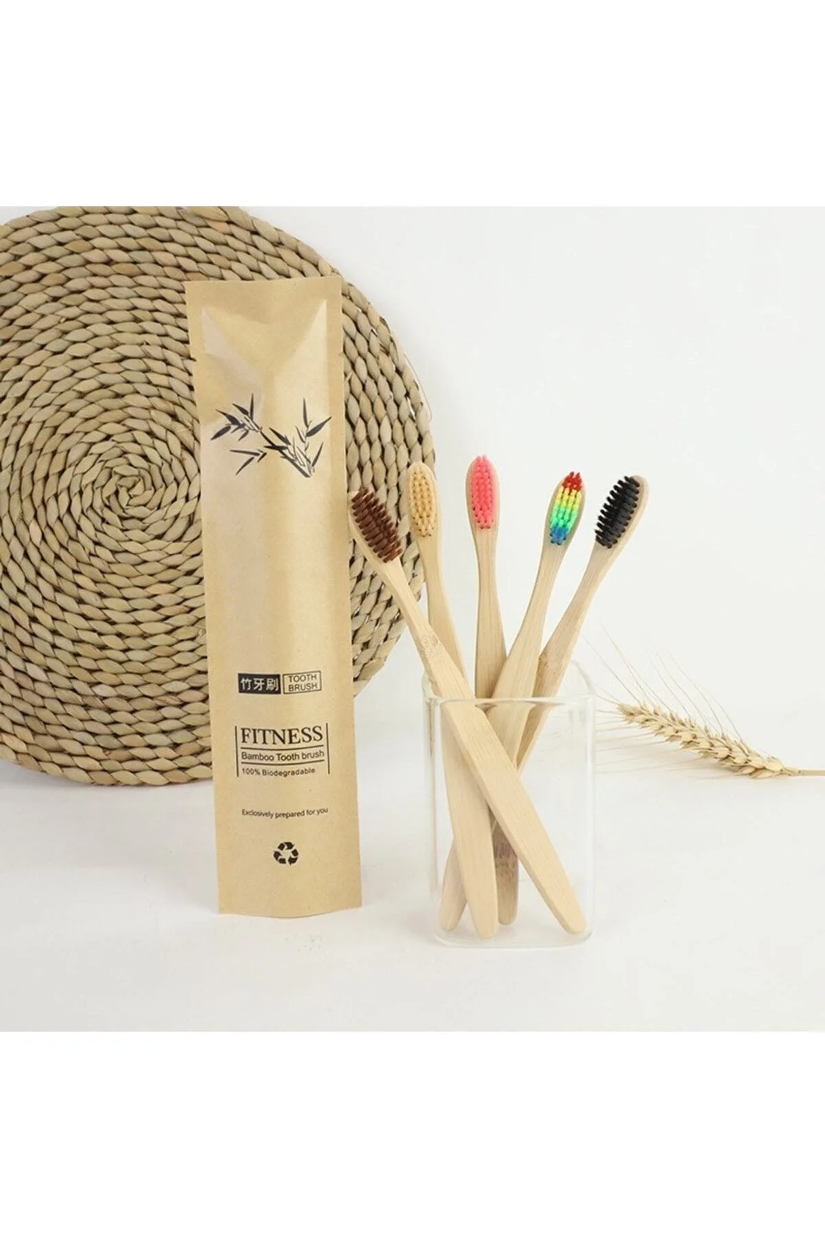 Vegan Bambu Diş Fırçası %100 Bioçözünür Naturel Sap Doğal Ürünler 5 Adet