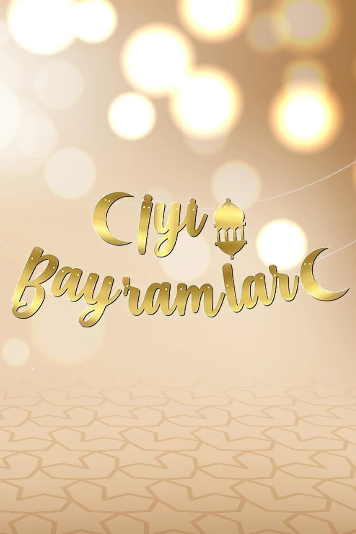 Iyi Bayramlar Kaligrafi Banner Gold Renkli Ipe Dizili Altın Ramazan Süsü