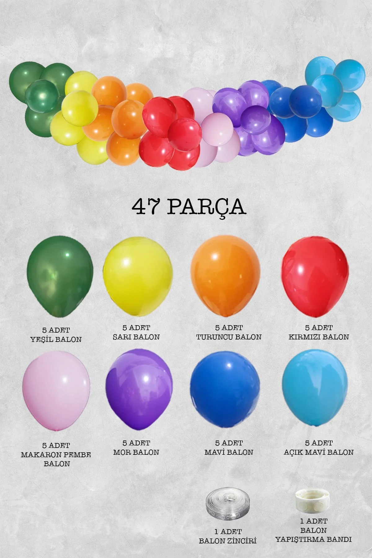 Gökkuşağı Konsept Balon Zinciri Gökkuşağı Tema Parti Balon Seti 47 Parça - PEKSHOP Görsel 2