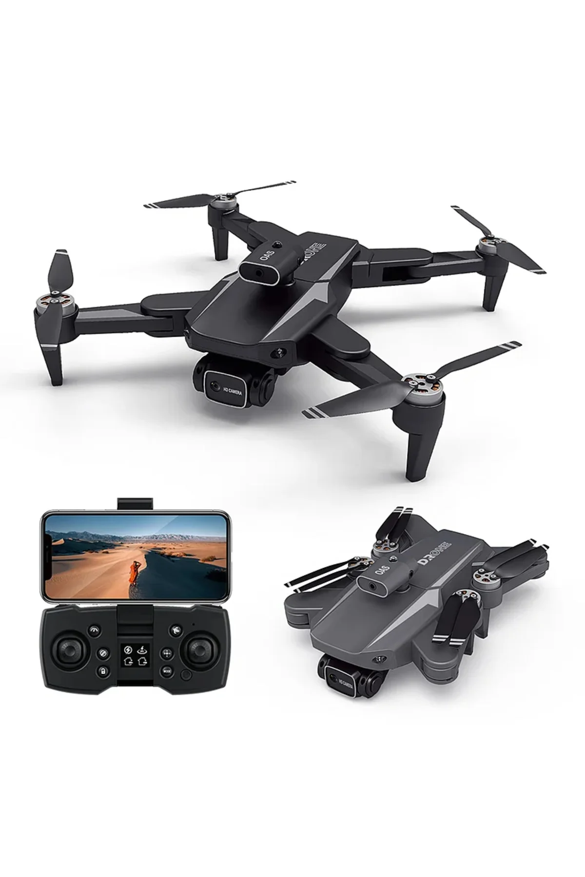 HD Dual Kamera Katlanır Çantalı Drone Seti Siyah Fırçasız motor Geri Dönüş Özellikli