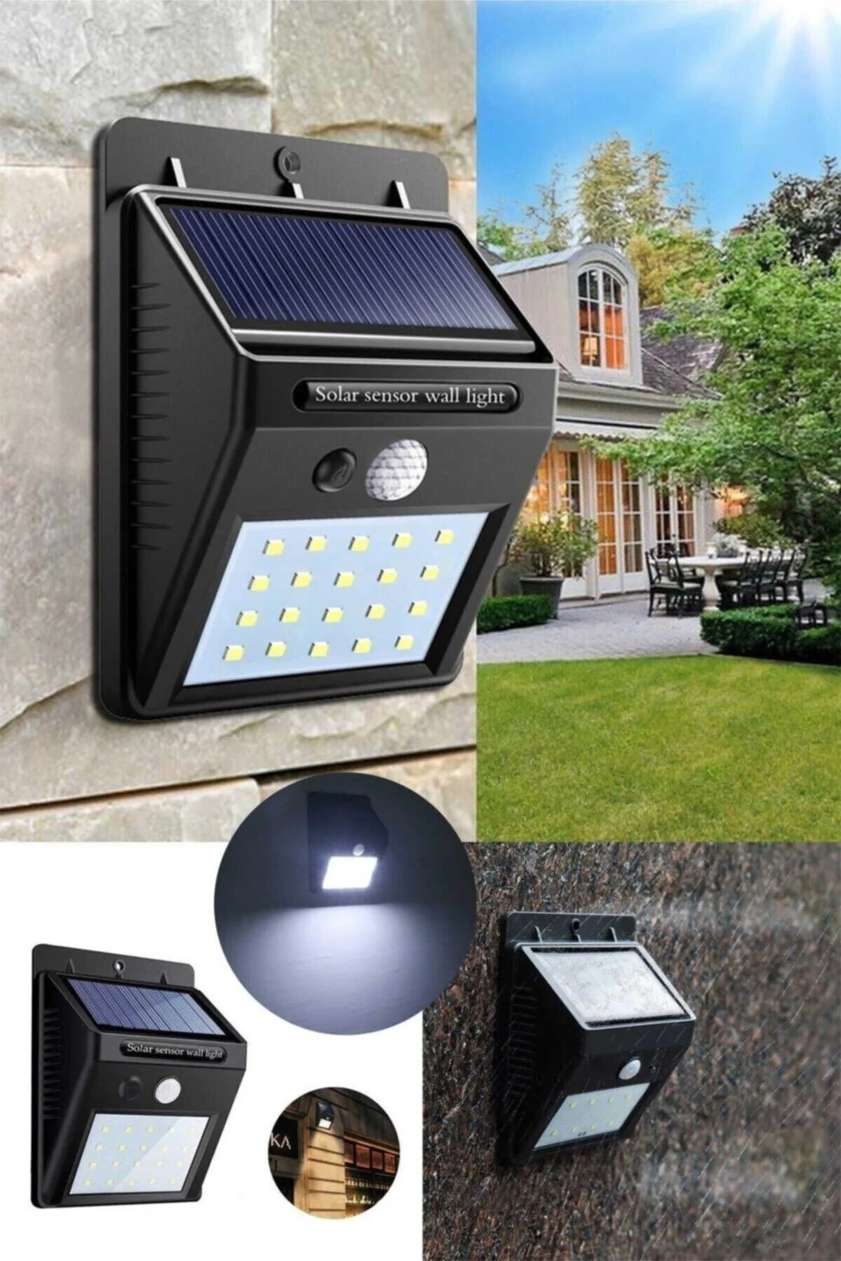 Güneş Enerjili Sokak Lambası Solar Bahçe Armatürü Aydınlatması Dış Mekan Işık 20 Led