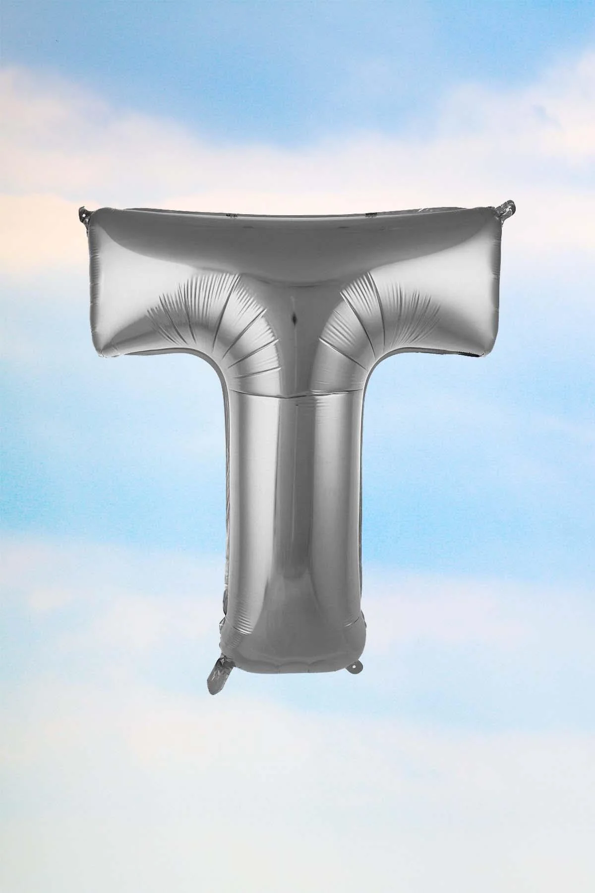 T Harfi Gümüş Folyo Balon 100 Cm 40 Inç 1 Metre Silver