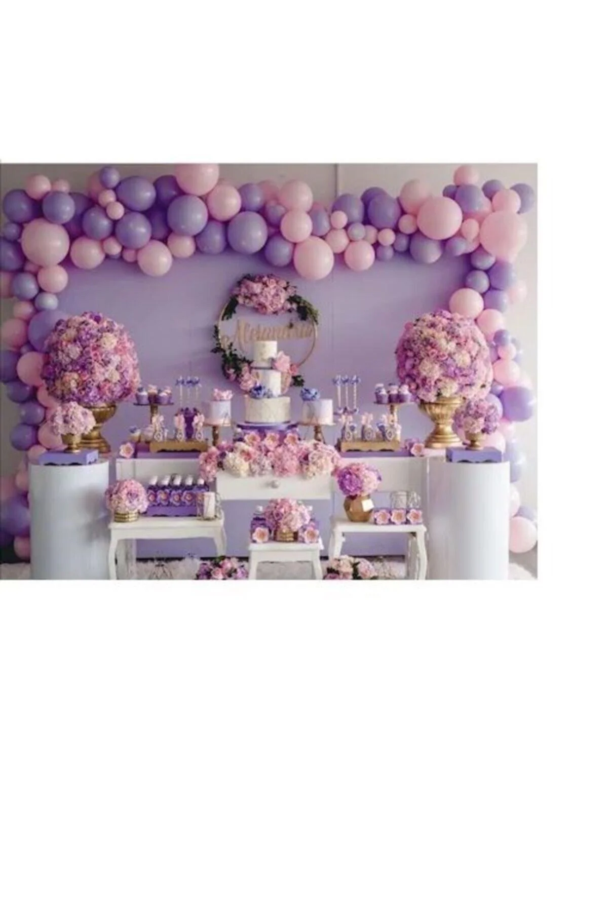 100 Adet Metalik Pempe, Lila Balon+5metre Balon Zinciri Konsepti-uçan-güzel Balon