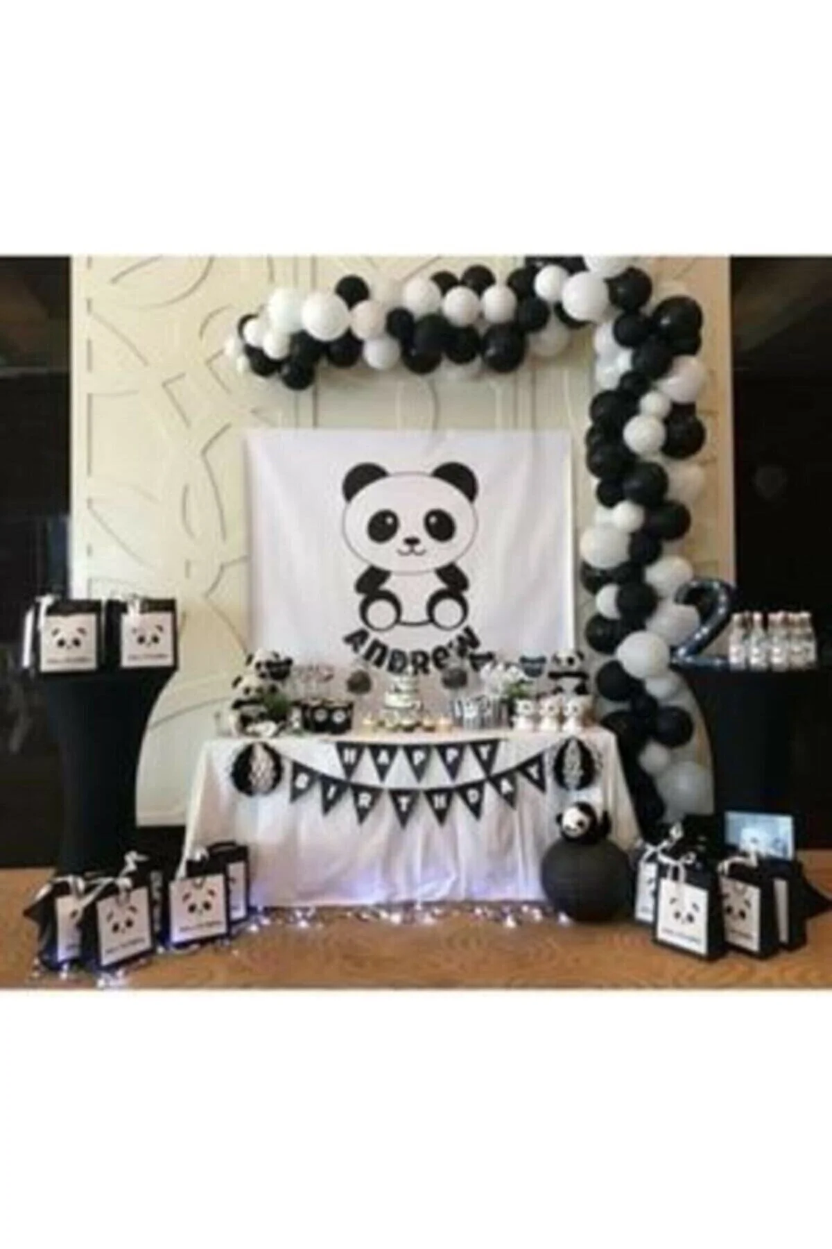 50 Adet 12 Inç Parti Balonu Metalik Beyaz - Pastel Siyah + 5 Mt Balon Zinciri