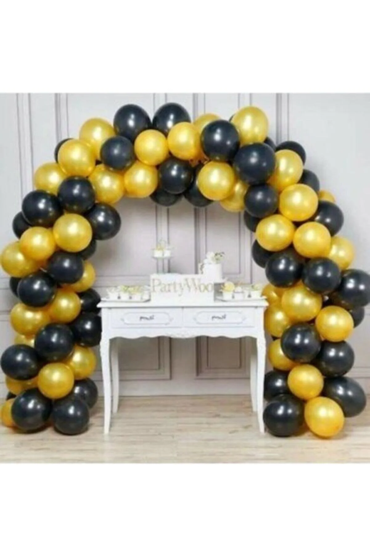 50 Adet Metalik Siyah -altın(gold) Balon-nişan-parti-düğün Balonu